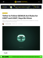 Tether to Follow GENIUS Act Rules for USDT and USAT, Says Bo Hines - CoinCentral