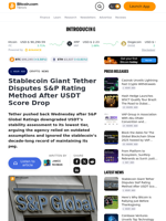 Stablecoin Giant Tether Disputes S&P Rating Method After USDT Score Drop – Crypto News Bitcoin News