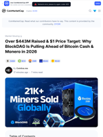 Over $443M Raised & $1 Price Target: Why BlockDAG Is Pulling Ahead of Bitcoin Cash & Monero in 2026: Guest Post by Coinlive.me | CoinMarketCap