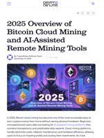 2025 Overview of Bitcoin Cloud Mining and AI-Assisted Remote Mining Tools