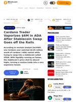Cardano Trader Vaporizes $6M in ADA After Stablecoin Swap Goes off the Rails – Crypto News Bitcoin News
