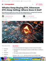 Whales Keep Buying ETH, Ethereum ETFs Keep Selling