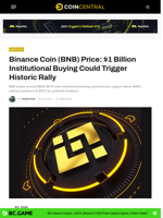 Binance Coin (BNB) Price: $1 Billion Institutional Buying Could Trigger Historic Rally - CoinCentral