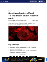 Short-term holders offload 15,700 Bitcoin amidst renewed panic
