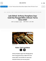 Lele Edited: Anthony Pompliano Says Gold Has Plunged 84% in Bitcoin Terms Since 2020