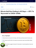 Bitcoin Bull Run Ending in 40 Days — BTC To Skyrocket to $160k–$180k