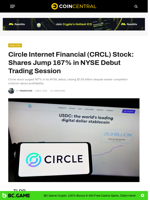 Circle Internet Financial (CRCL) Stock: Shares Jump 167% in NYSE Debut Trading Session - CoinCentral
