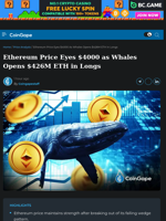 Ethereum Price Eyes $4000 as Whales Opens $426M in Longs