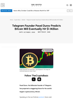 Telegram Founder Pavel Durov Predicts Bitcoin Will Eventually Hit $1 Million