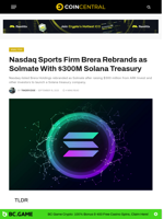 Nasdaq Sports Firm Brera Rebrands as Solmate With $300M Solana Treasury - CoinCentral