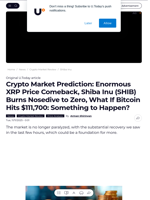 Crypto Market Prediction: Enormous XRP Price Comeback, Shiba Inu (SHIB) Burns Nosedive to Zero, What If Bitcoin Hits $111,700: Something to Happen? - U.Today