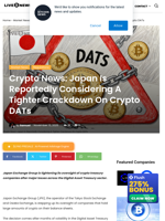 Crypto News: Japan Is Reportedly Considering A Tighter Crackdown On Crypto DATs | Live Bitcoin News