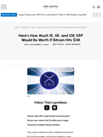 Here’s How Much 1K, 5K, and 10K XRP Would Be Worth If Bitcoin Hits $1M