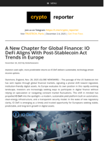 A New Chapter for Global Finance: IO DeFi Aligns With Post-Stablecoin Act Trends in Europe