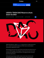 USDD’s TRON DAO Reserve shuts down its DAO