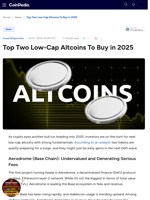 Top Two Low-Cap Altcoins To Buy in 2025