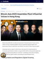 Bitcoin Asia 2025 Assembles Most Influential Voices in Hong Kong