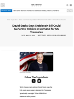 David Sacks Says Stablecoin Bill Could Generate Trillions in Demand for US Treasuries