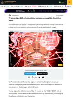 Trump signs bill criminalizing nonconsensual AI deepfake porn