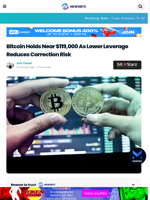 Bitcoin Holds Near $119,000 As Lower Leverage Reduces Correction Risk