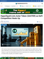 Hyperliquid Lists Aster Token ($ASTER) as DeFi Competition Heats
