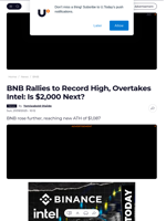 BNB Rallies to Record High, Overtakes Intel: Is $2,000 Next? - U.Today