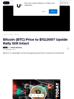 Bitcoin (BTC) Price to $112,000? Upside Rally Still Intact - U.Today