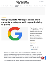 Google expects AI budget to rise amid capacity shortages, with capex doubling to $190B