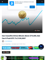 Iran Ceasefire Drives Bitcoin Above $75,000, But Can It Push It To $100,000?
