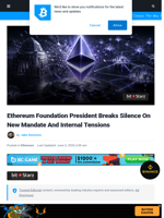 Ethereum Foundation President Breaks Silence On New Mandate