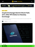 Crypto Exchange Gemini Stock Falls 24% After IPO Debut on Nasdaq Exchange - CoinCentral