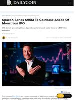 SpaceX Sends $95M To Coinbase Ahead Of Monstrous IPO - DailyCoin