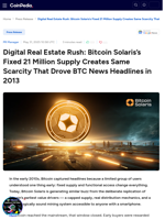 Digital Real Estate Rush: Bitcoin Solaris’s Fixed 21 Million Supply Creates Same Scarcity That Drove BTC News Headlines in 2013