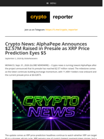 Crypto News: AlphaPepe Announces $2.57M Raised in Presale as XRP Price Prediction Eyes $5