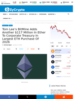 Tom Lee’s BitMine Adds Another $117 Million In Ether To Corporate Treasury In Largest ETH Purchase Of 2026 ⋆ ZyCrypto