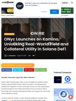 ONyc Launches on Kamino, Unlocking Real-World Yield and Collateral Utility in Solana DeFi | Live Bitcoin News