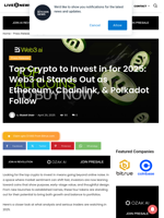 Top Crypto to Invest in for 2025: Web3 ai Stands Out as Ethereum, Chainlink, & Polkadot Follow | Live Bitcoin News