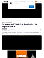 Ethereum (ETH) Price Prediction for September 16 - U.Today
