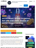 ASTER News: Whale Increases Bet with $1M USDC Ahead of ASTER Stage 4 Airdrop | Live Bitcoin News