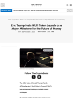 Eric Trump Hails WLFI Token Launch as a Major Milestone for the Future of Money