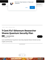 7-Cent Fix? Ethereum Researcher Shares Quantum Security Plan - U.Today