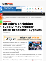Bitcoin’s shrinking supply may trigger price breakout: Sygnum - The Crypto News Wire
