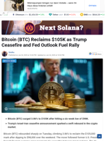 Bitcoin (BTC) Reclaims $105K as Trump Ceasefire and Fed Outlook Fuel Rally