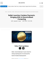 NuNet Launches Cardano Payments, Bringing ADA to Decentralized Computing