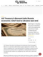 US Treasury's Bessent tells Russia economic relief tied to Ukraine war end