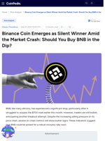 Binance Coin Emerges as Silent Winner Amid the Market Crash: Should You Buy BNB in the Dip?