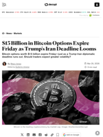 $15 Billion in Bitcoin Options Expire Friday as Trump's Iran Deadline Looms - Decrypt