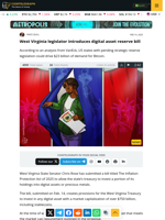 West Virginia legislator introduces digital asset reserve bill