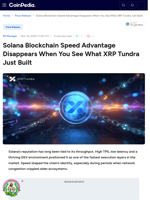 Solana Blockchain Speed Advantage Disappears When You See What XRP Tundra Just Built
