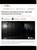 Maelstrom backs Bitcoin privacy - Days after dumping its entire Zcash bag - AMBCrypto
